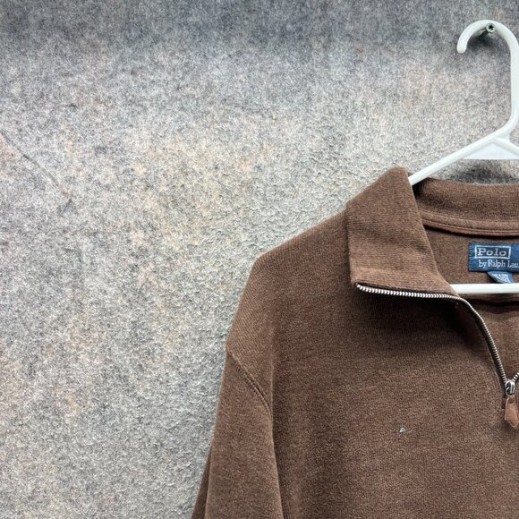Vintage Ralph Lauren Pullover Mens Large Brown Fleece 1/4 Zip Pony Sweater 90s - Picture 7 of 11